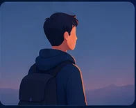 Back-view character reference for the mountain storyboard